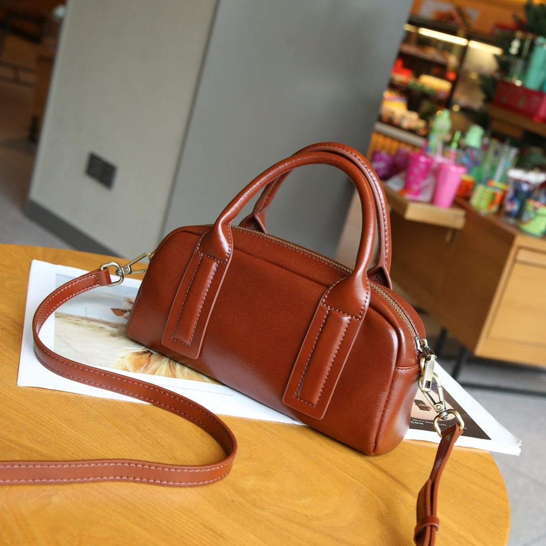 Sac pour femme en cuir véritable, style baguette, cuir de vache tanné végétal