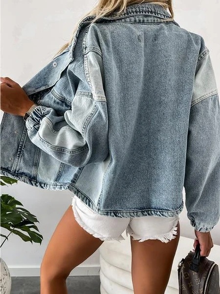 European And American Color Matching Loose Ladies Denim Jacket