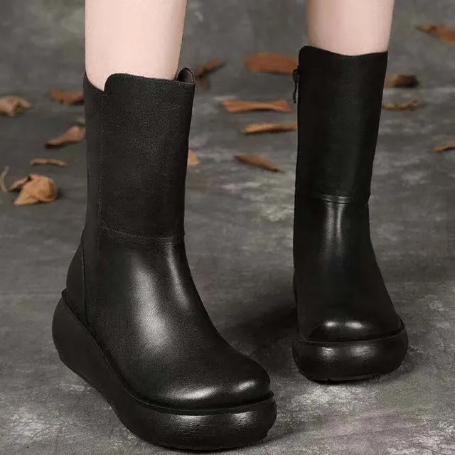New Retro Women's Heightened Thick soled Ankle Boots Black - Shop at LoveMi
