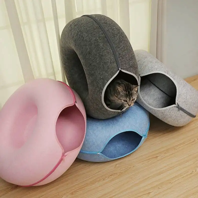 Donut Cat Tunnel Bed Pets House Natural
