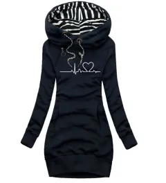 Heart Print Long Clothes Women Hoodie Sweatshirt Pullover Tops - Navy - View 1