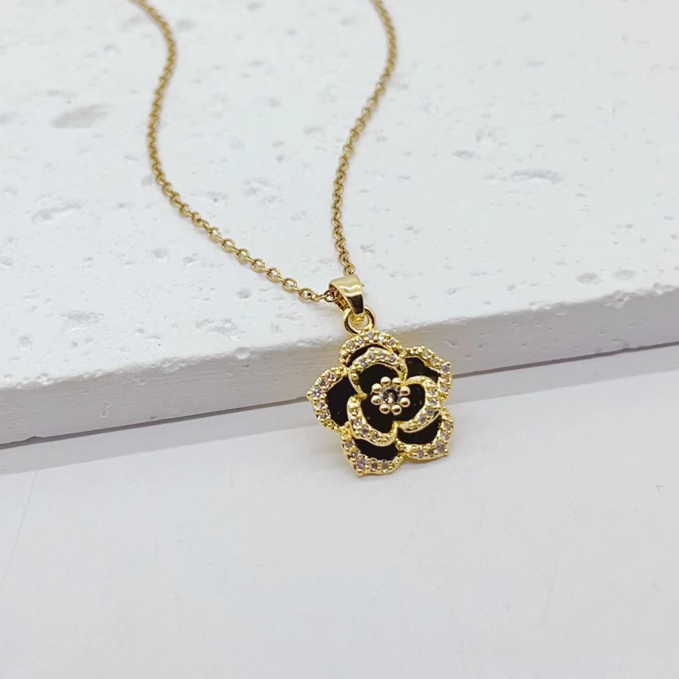 Real Gold Rose Light Luxury Fashionable Earring Necklace