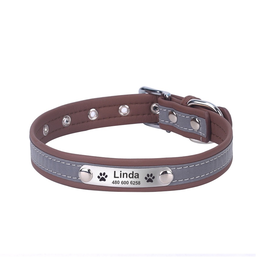 Reflective Lettering Collar Small And Medium Dog Collar Microfiber Soft Cat Collar Light Brown - Shop at LoveMi