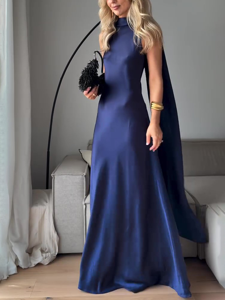 Royal Blue Satin Sleeveless Maxi Dress Blue - Shop at LoveMi