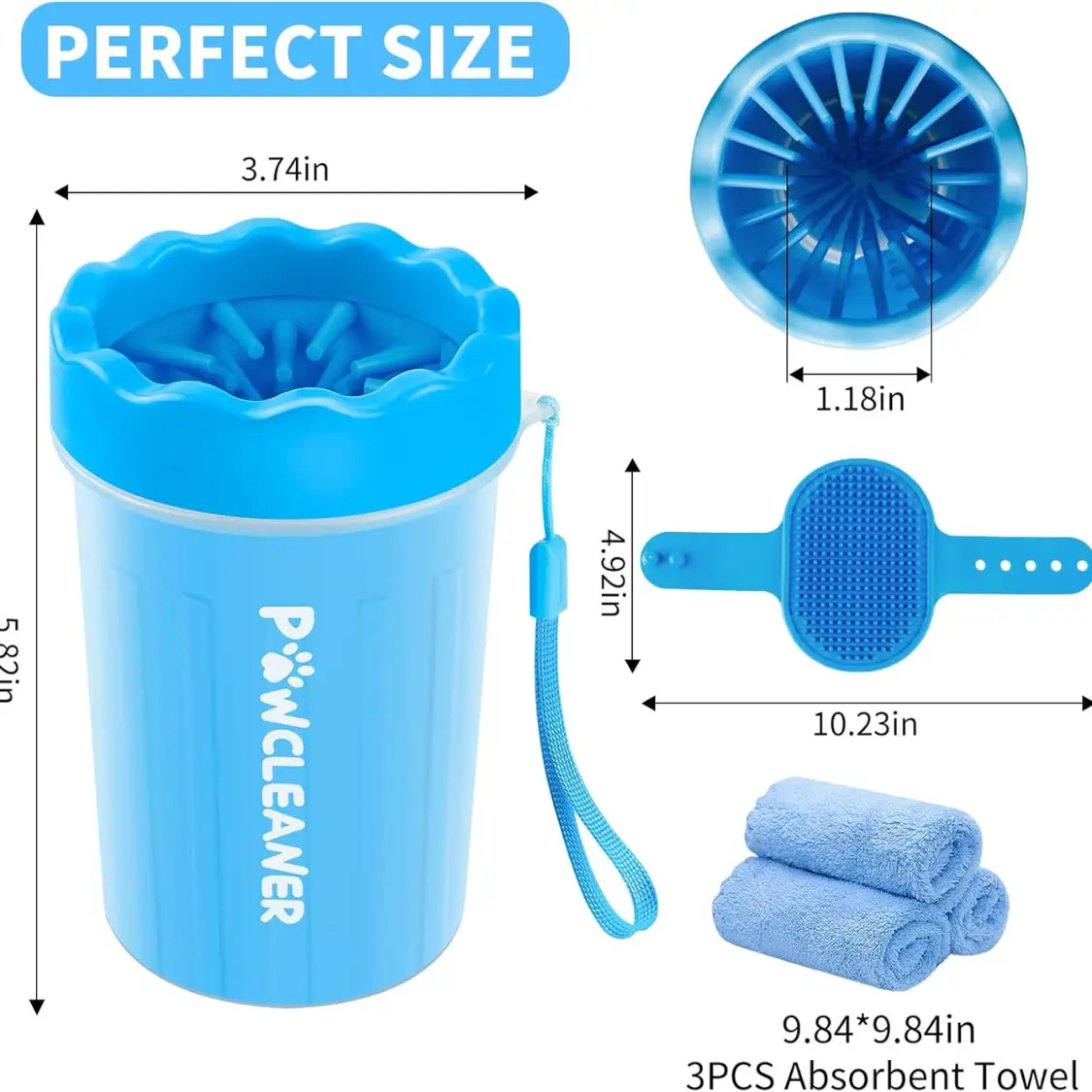 Professional 7 In 1 Dog Paw Cleaner For Dogs & Cats  Includes 1 Portable Paw Washer 1 Bath Brush 2 Dog Toothbrushes And 3 Absorbent Towels Note Fits Paws 1.5 To