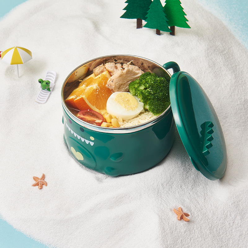 Stainless Steel Dinosaur Instant Noodle Bowl With Lid
