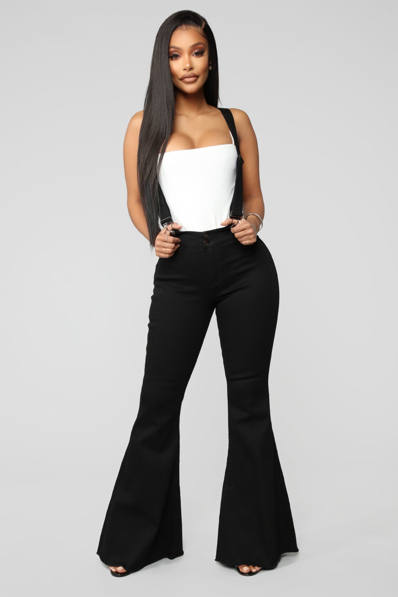 Ladies Denim Fashion Suspender Trousers Slim Fit Overalls Black - Shop at LoveMi