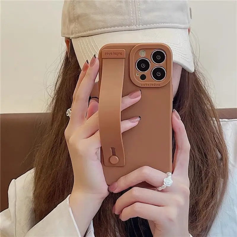 Solid Color Silicone Wrist Strap Shockproof Phone Case