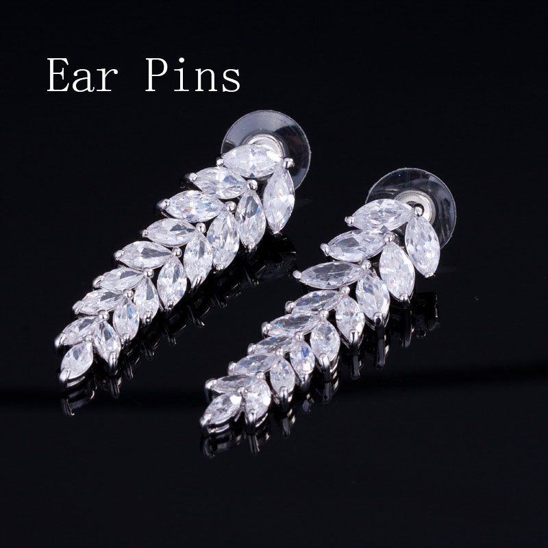 Fashion Zircon Tassel Wheat Ears Leaf Earrings