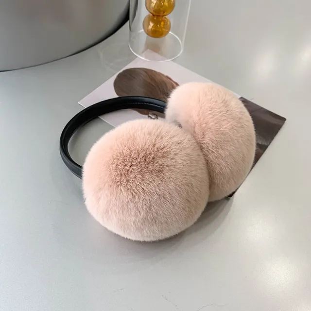 Female Autumn And Winter Warm Rex Rabbit Fur Solid Color Earmuffs Milk Tea Color - Shop at LoveMi