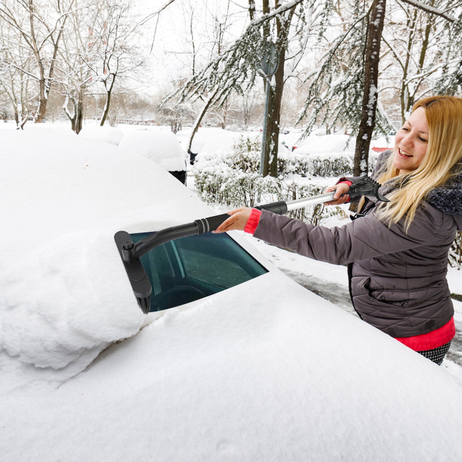 3 Color Options -- 1Pc 3 In 1 Windshield Ice Scraper Extendable Car Snow Removal Tool Telescoping Car Broom Snow Shovel Automobile Frost Removal - Image 22