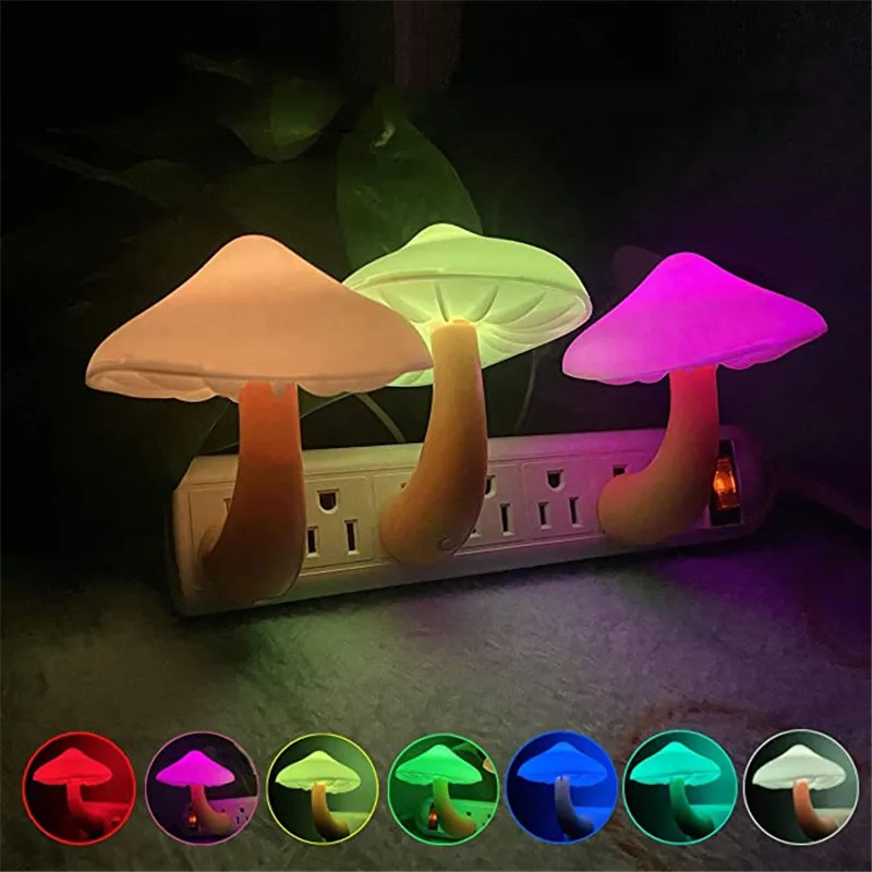 LED Night Light Mushroom Wall Socket Lamp EU US