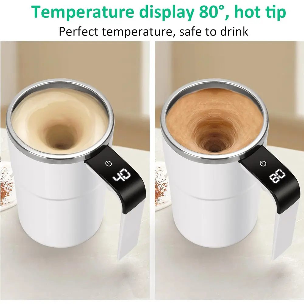 12oz Self Stirring Mug, Auto Magnetic Coffee Mug With LED Display Temperature, Rechargeable Automatic Stirring Cup
