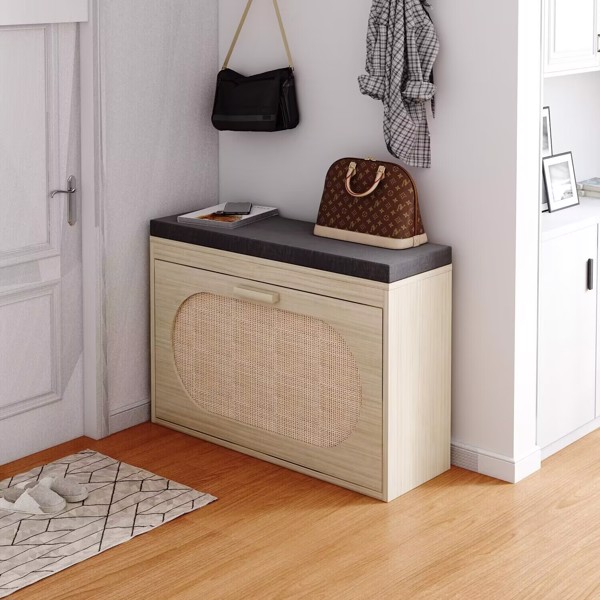 Rattan Shoe Rack, Hallway Shoe Bench, Shoe Cabinet With Flip-Drawer And Seat... 3