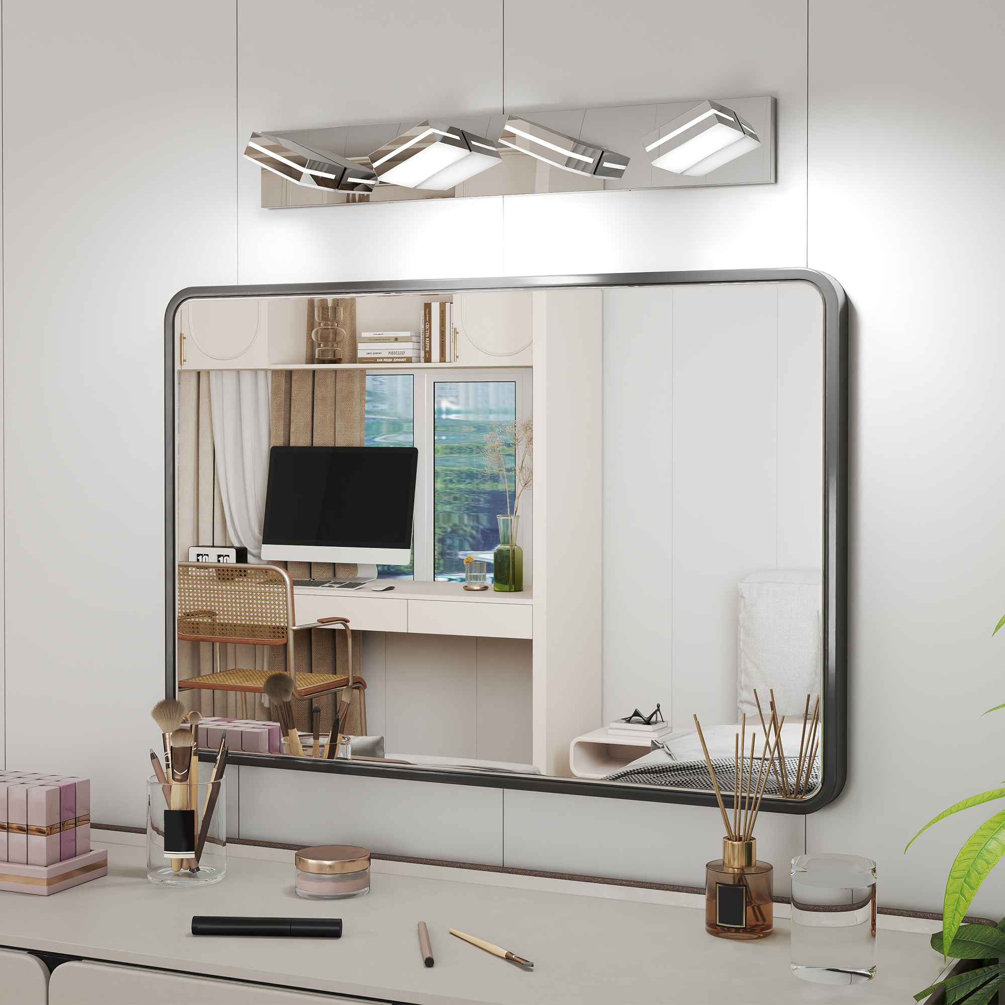 Modern Chrome LED Vanity Light, 4-Lights Wall Sconce For Bathroom And Mirror, Sleek Minimalist Design, Energy-Efficient, Easy To Install