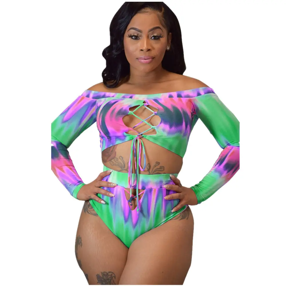 Gradient Lace-up Bikini Swimsuit Split European And American
