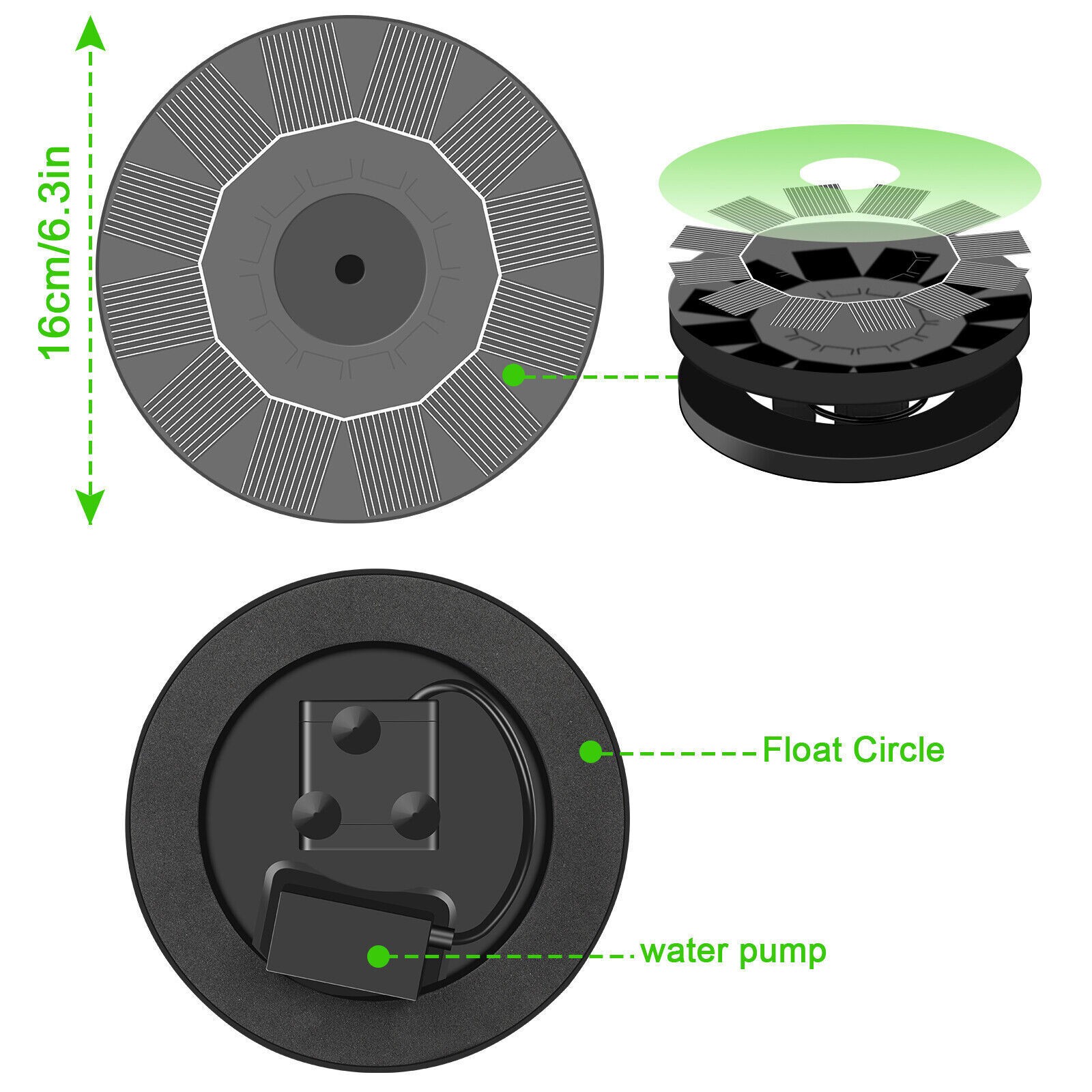Solar Powered Floating Pump Water Fountain Bird Bath Pond Pool Garden Dccor — image 8