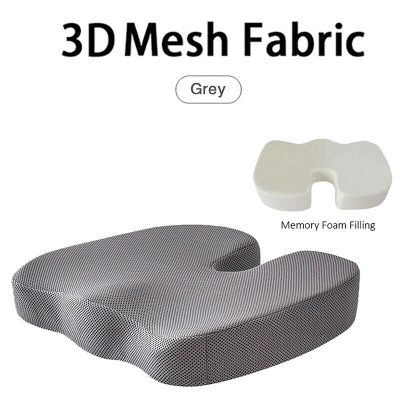 Orthopaedic Memory Foam Seat Cushion Support Back Pain Chair Pillow Car Coccyx Mesh Fabric -grey