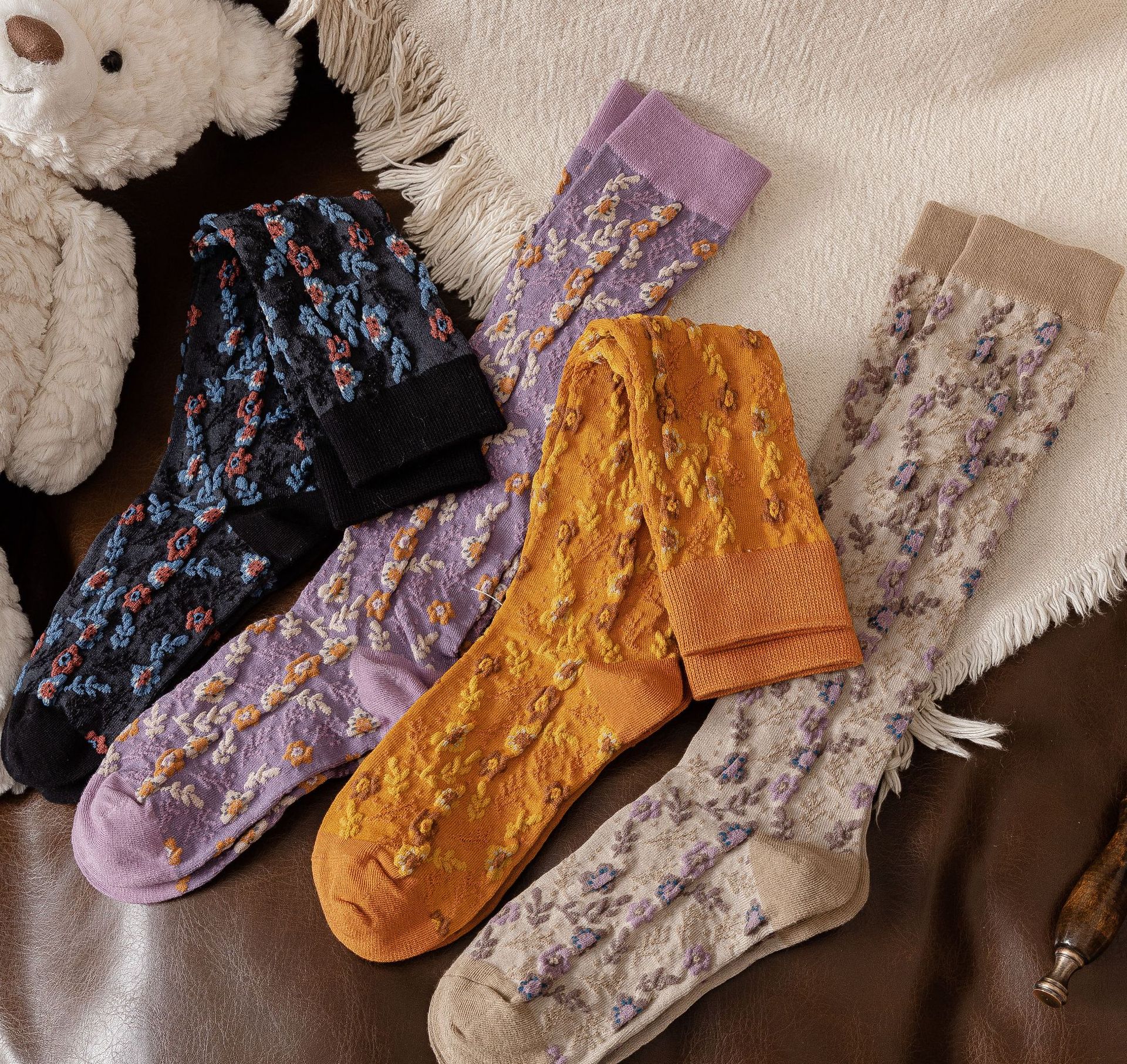 Retro Calf Socks Floral Series Knee-length Ins Wind Calf Pile Socks