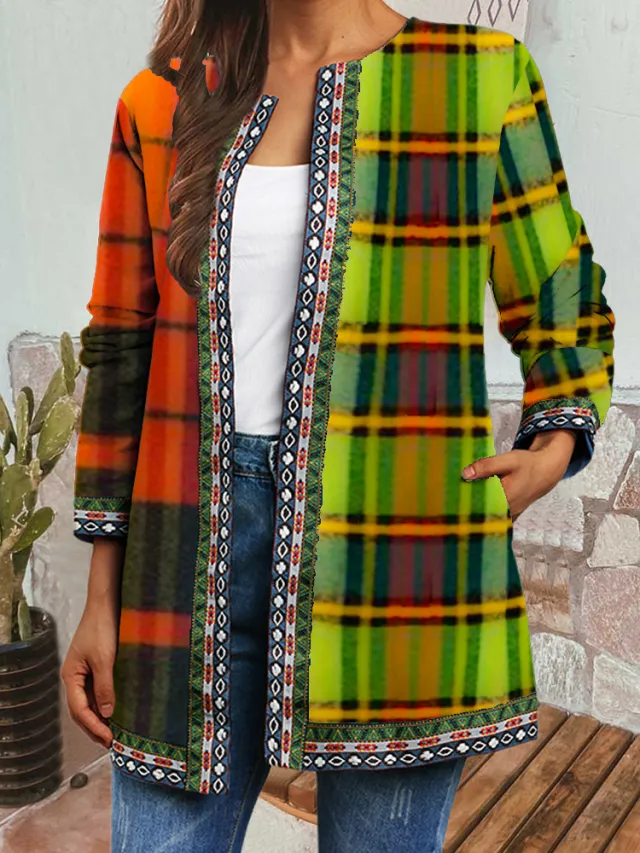 Vintage Ethnic Printed Long Sleeve Coat Orange - Shop at LoveMi