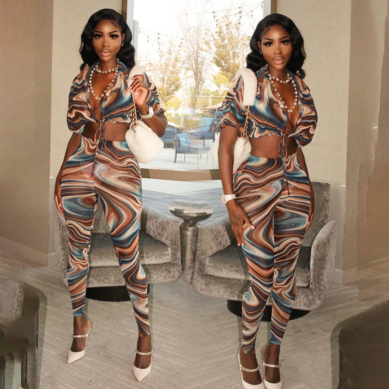 Printed POLO Neck Top And Tight Leggings