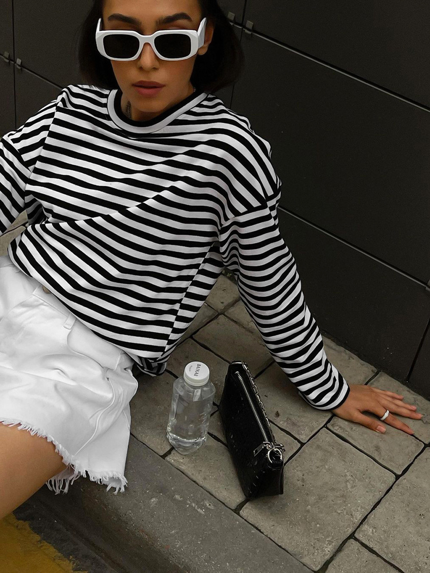 Women's Fashion Loose Casual Striped Long-sleeved T-shirt