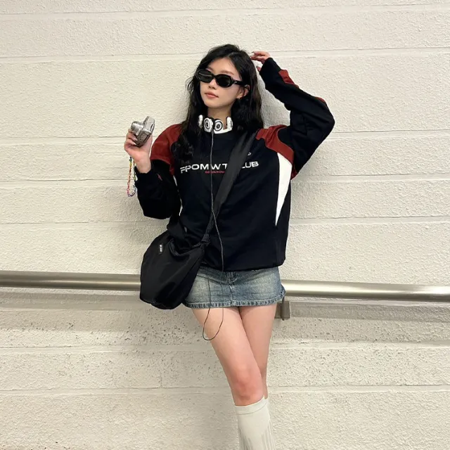 American Letter Embroidered Hiphop Sweater Loose Top Red - Shop at LoveMi