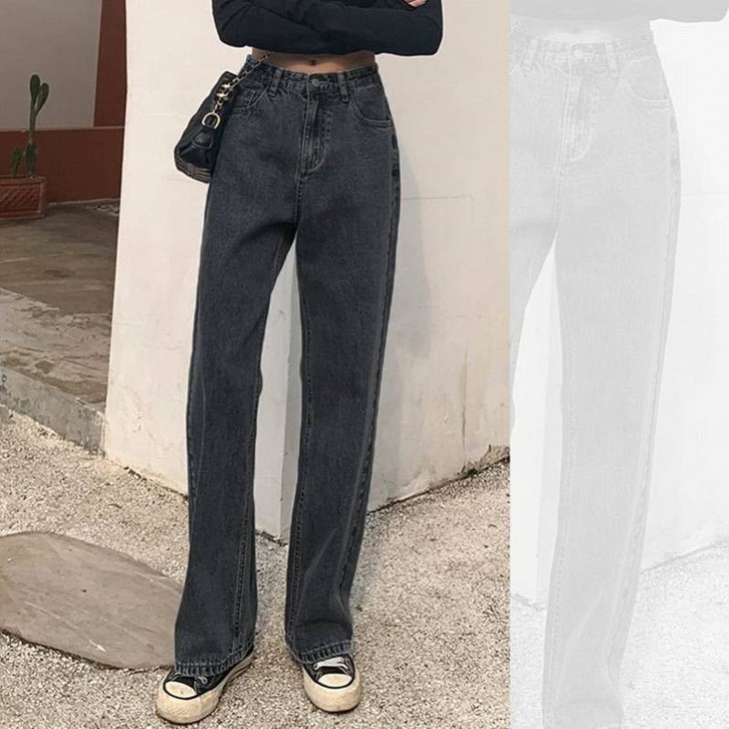 Women's Wide Leg Pants Loose High Waist Plus Size Old Straight-leg Jeans