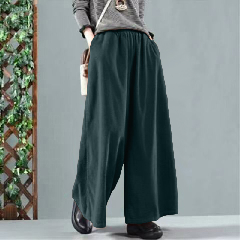 Women's Temperament Commuter Loose Solid Color Wide Leg Pants Green - Shop at LoveMi