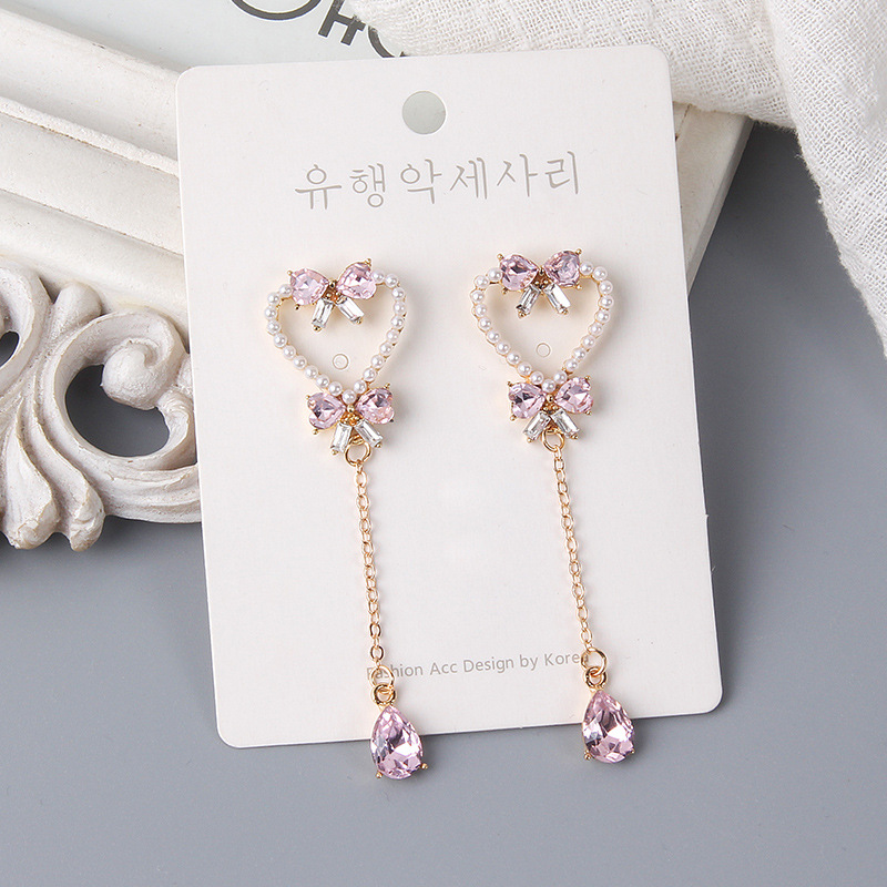 S925 Silver Needle Pearl Love Butterfly Tassel Earrings