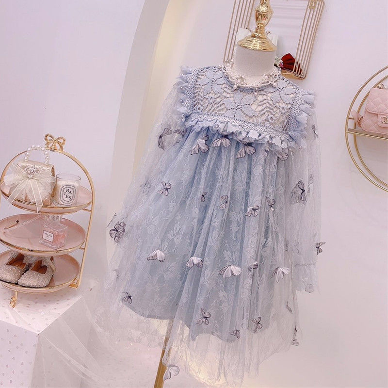 Lace Three-dimensional Butterfly Princess Big Children's Long-sleeved Dress