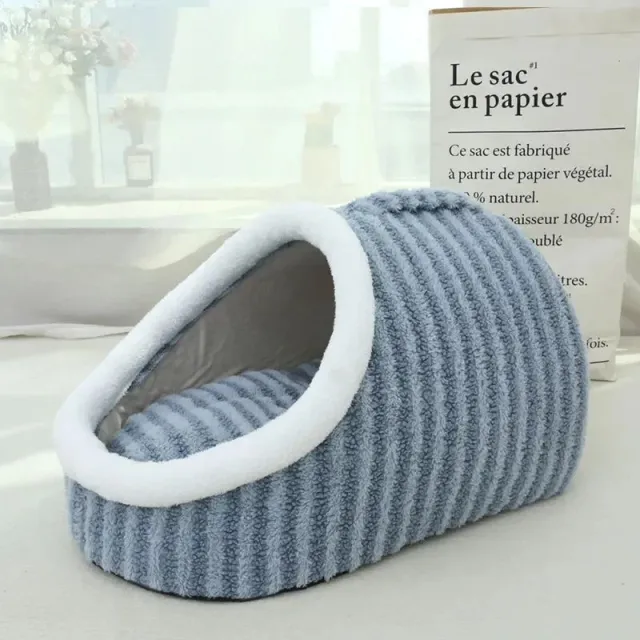 Thickened 3D Dog Cat Bed For Autumn Winter Warm Hole Drilling Dog Bed With Removable Sponge Striped Pet Bed Puppy Nest Sofa Blue - Shop at LoveMi