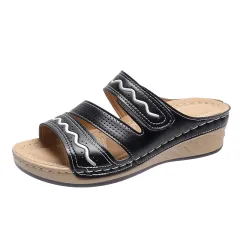 Women's Retro Wedge And Wispy Large Size Casual Sandals - Black - View 1