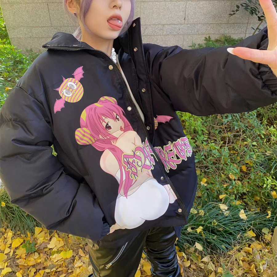 Men's And Women's Loli Print Stand-up Collar Thickened Down Padded Jacket