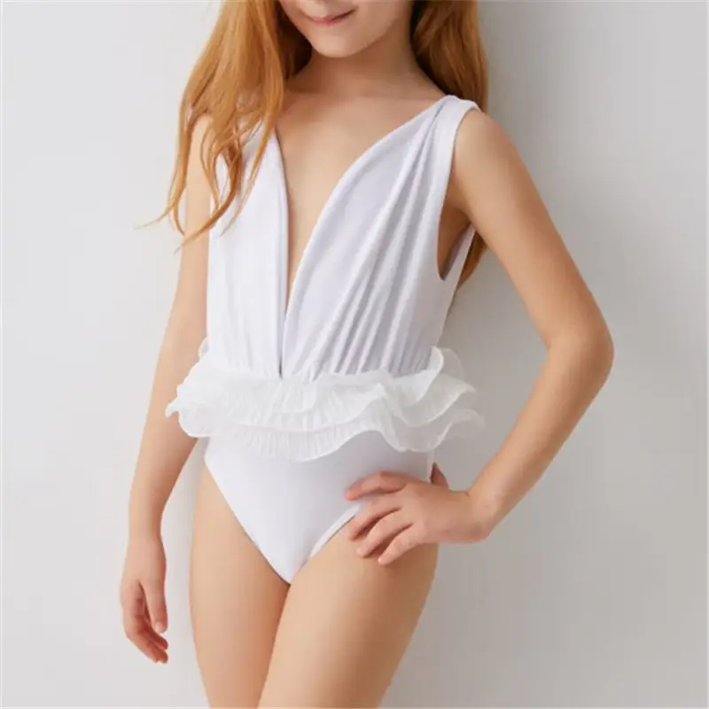 One Piece Swimsuit Solid Color Princess Lace Skirt Parent Child
