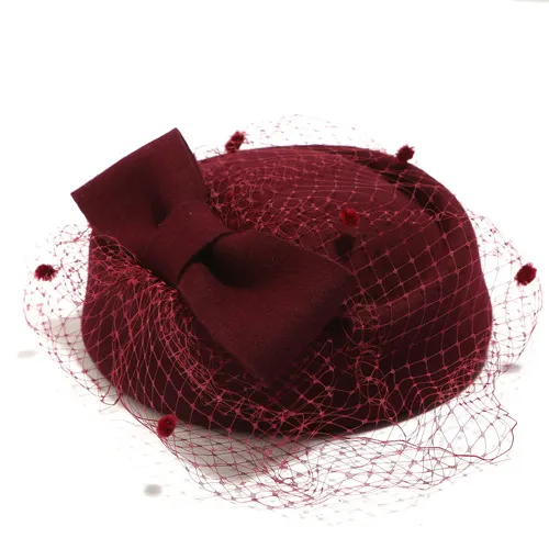 Trendy Women's Hats Fashion Veil Small Top Hats Wine Red - Shop at LoveMi