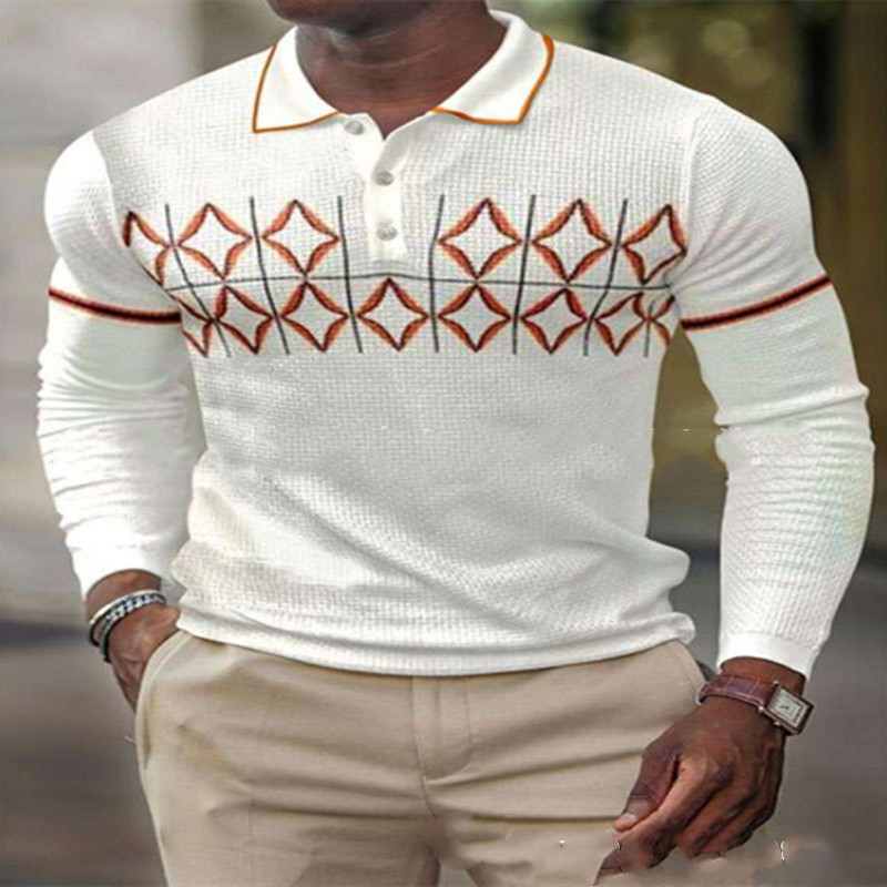3D Digital Pattern Lapel POLO Long Sleeve Men's