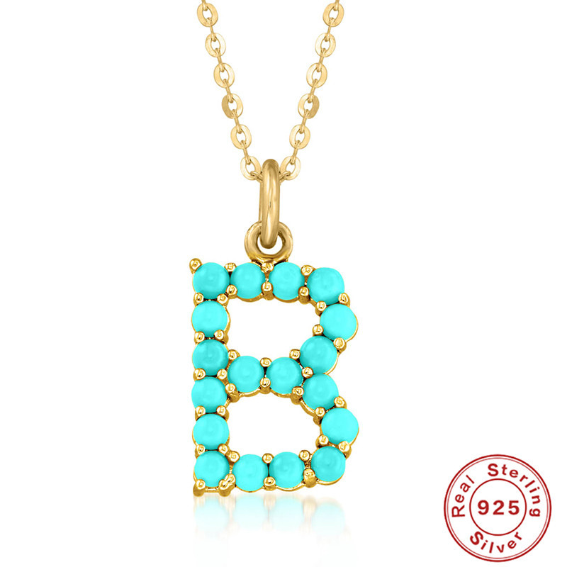 Title 5, S925 Sterling Silver 26-letter Natural Turquois...