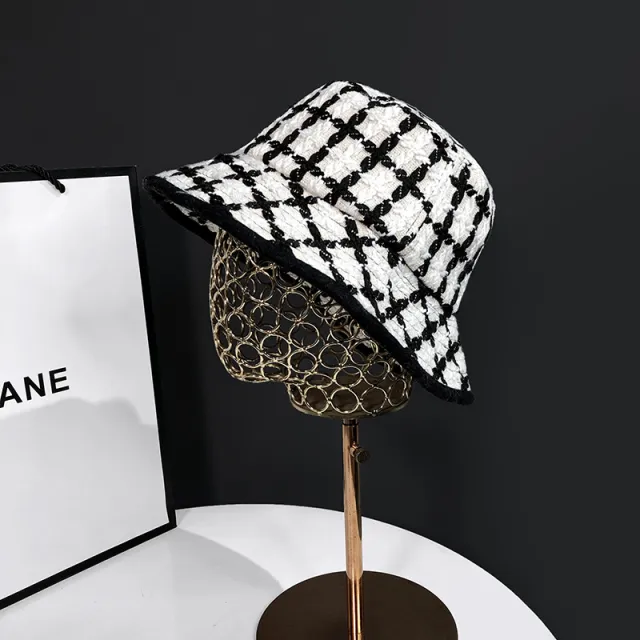 Black Plaid Knitted Fisherman Hat Female Retro Fashion White - Shop at LoveMi