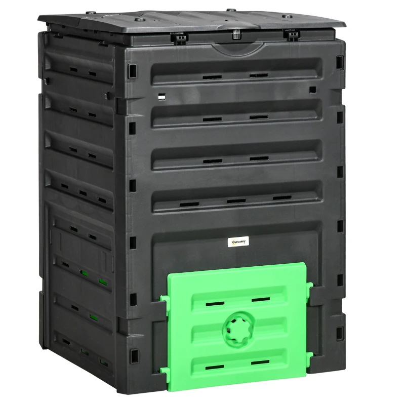 Garden Compost Bin, 120 Gallon 450L Garden Composter, BPA Free, With 80 Vents And 2 Sliding Doors, Lightweight & Sturdy, Fast Creation Of Fertile Soil, Black