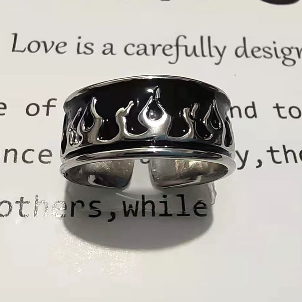 Hip Hop Vintage Punk Alloy Flame Drip Oil Ring, Open Adjustable Band For Men & Women