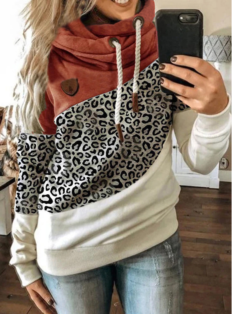 Title 7, Printed stitching hooded fleece loose sweatshirt