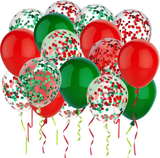 12 Inch Red Green Confetti Balloons
