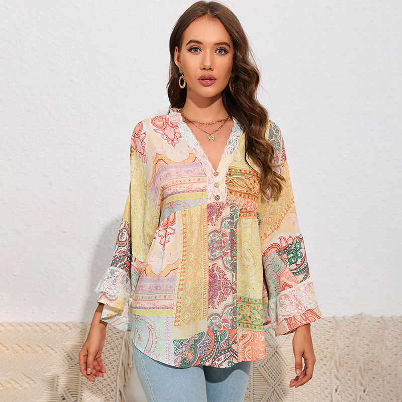Ethnic Print Top Fashion Loose