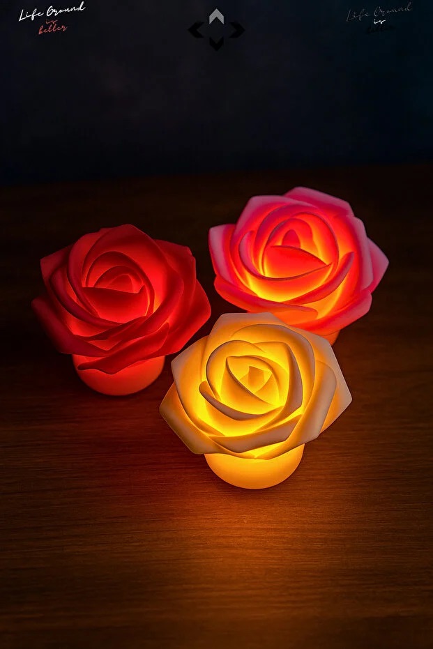3 Piece Mini LED Rose Pattern Night Light Set Romantic Table Lamp 3