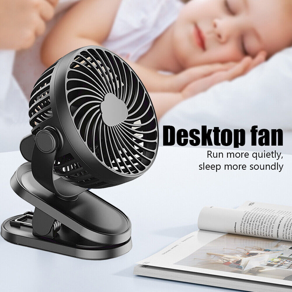 3 Speeds Mini Cooling Fan USB Rechargeable Clip On Desk Baby Stroller Portable - Picture 9 of 11
