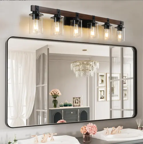 42 Inch Rustic 6-Light Vanity Light, Industrial