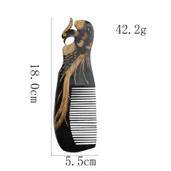 Authentic Large Carved Dragon Phoenix Ox Horn Comb - Black Phoenix - View 1