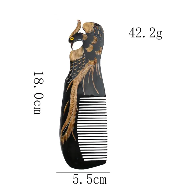 Authentic Large Carved Dragon Phoenix Ox Horn Comb Black Phoenix - Shop at LoveMi