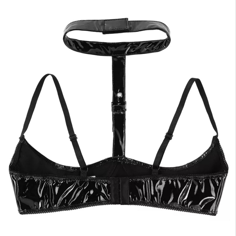 Title 5, Soutien-gorge noir en cuir verni, coupe basse, ...